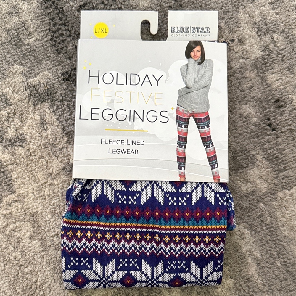 Blue Star Women's Fleece-Lined Festive Leggings - Blue and Red